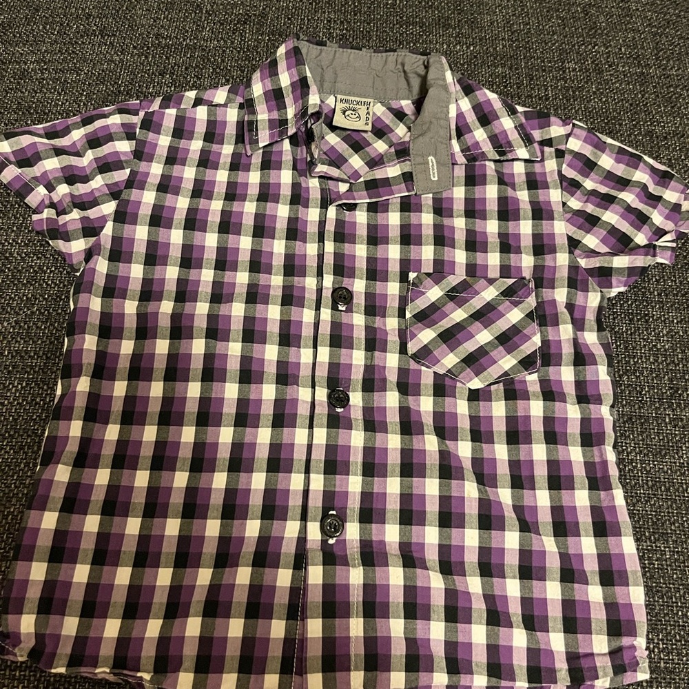 Knuckleheads Purple and White Plaid Button Up 2T